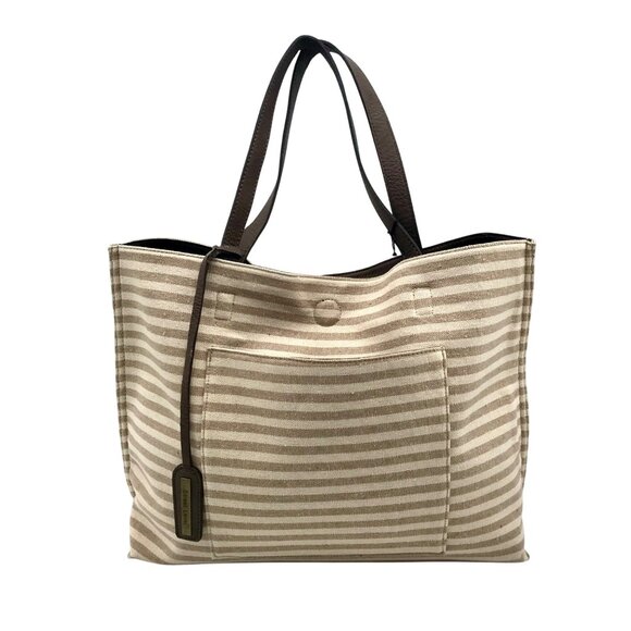 Street Level Cream & Beige Cotton Reversible Striped Shoulder Bag - Picture 1 of 12